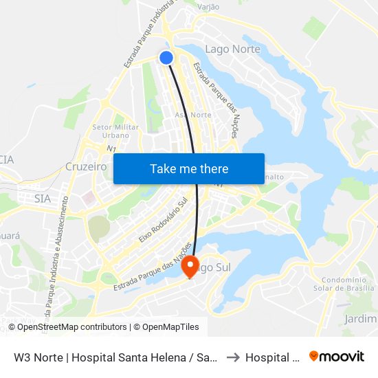 W3 Norte | Hospital Santa Helena / Santa Lúcia Norte to Hospital Daher map