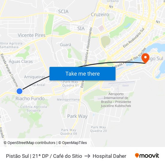 Pistão Sul | 21ª DP / Café do Sítio to Hospital Daher map