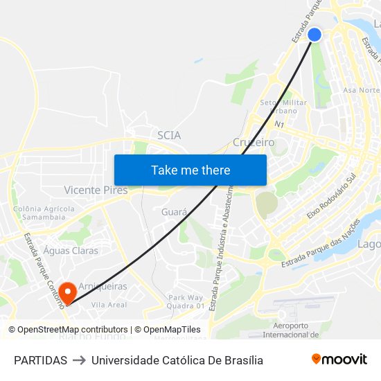 Term. Asa Norte | PARTIDAS to Universidade Católica De Brasília map