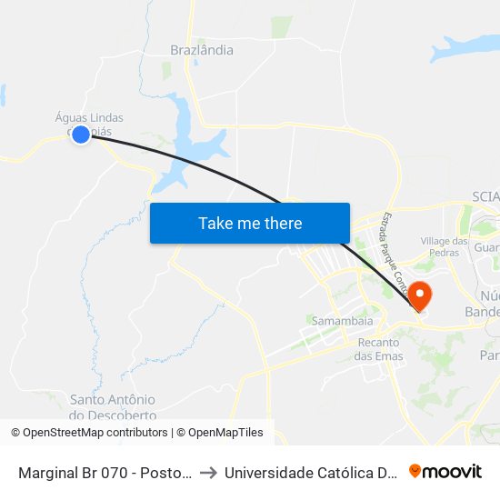 Marginal Br 070 - Posto Ponteio to Universidade Católica De Brasília map