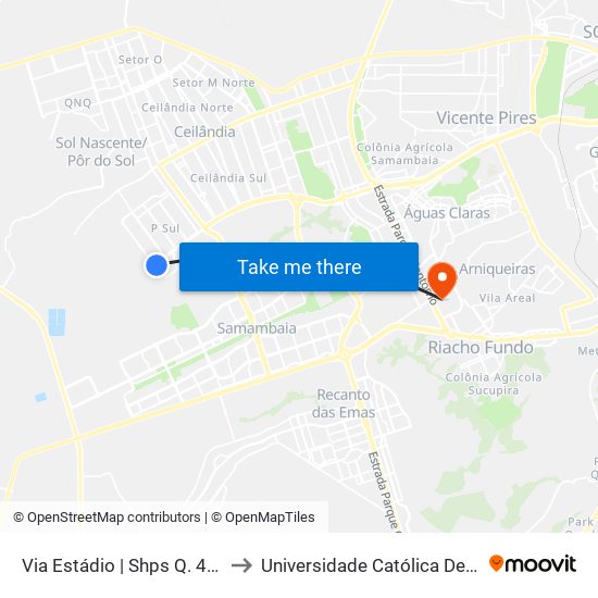 Via Estádio | Shps Q. 401 Cj. A to Universidade Católica De Brasília map