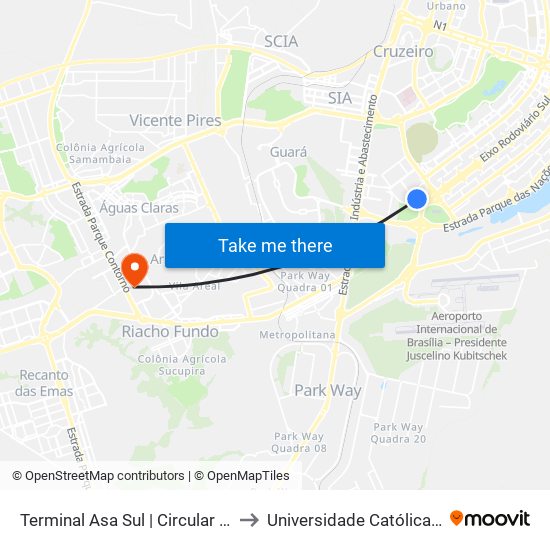 Terminal Asa Sul | Circular / Samambaia to Universidade Católica De Brasília map