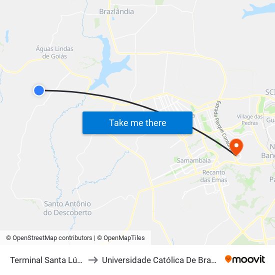 Terminal Santa Lúcia to Universidade Católica De Brasília map