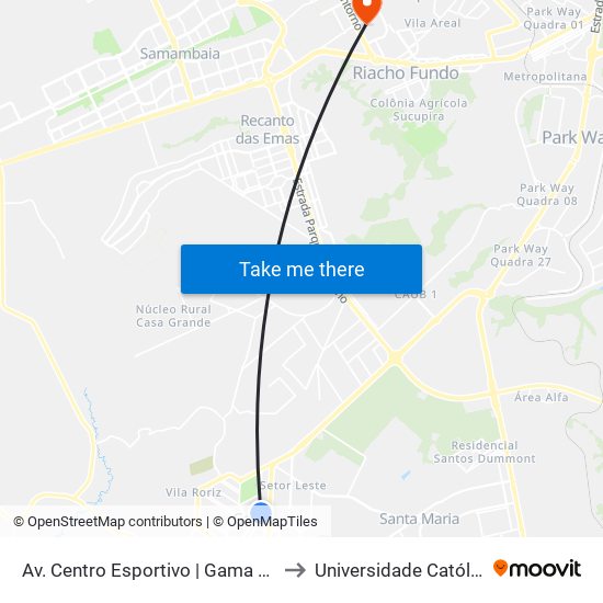 Av. Centro Esportivo | Gama Shopping / Bezerrão to Universidade Católica De Brasília map