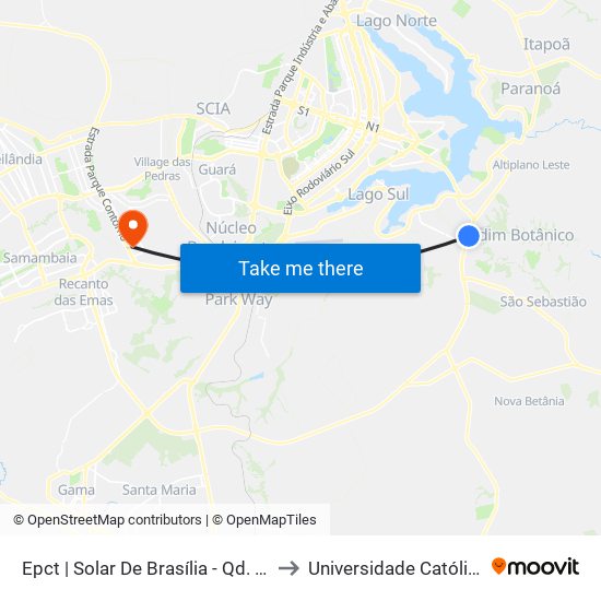 Epct | Solar De Brasília - Qd. 1/2 (Sentido Esaf) to Universidade Católica De Brasília map