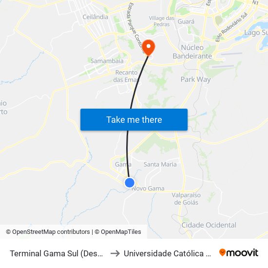 Terminal Gama Sul (Desembarque) to Universidade Católica De Brasília map