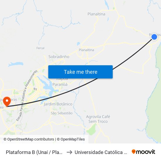 Plataforma B (Unaí / Planaltina Go) to Universidade Católica De Brasília map