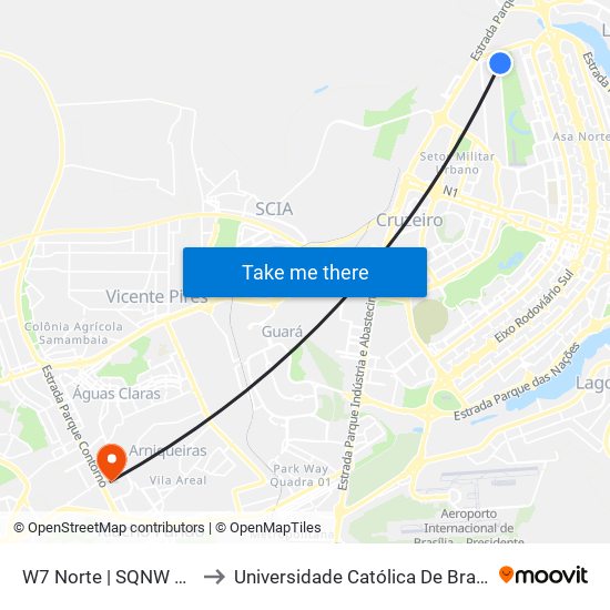 W7 Norte | SQNW 111 to Universidade Católica De Brasília map