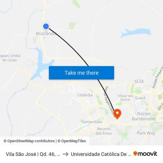 Vila São José | Qd. 46, Conj. D to Universidade Católica De Brasília map