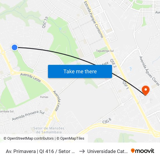 Av. Primavera | QI 416 / Setor de Mansões de Taguatinga to Universidade Católica De Brasília map