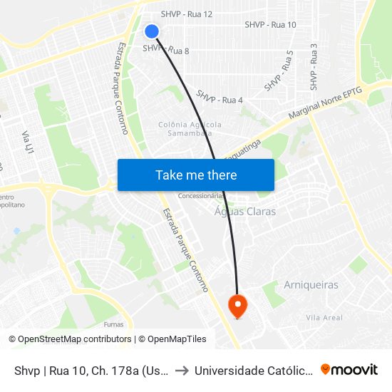 Shvp | Rua 10, Ch. 178a (Usadão Do Vidro) to Universidade Católica De Brasília map