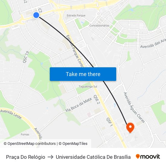 Praça Do Relógio to Universidade Católica De Brasília map