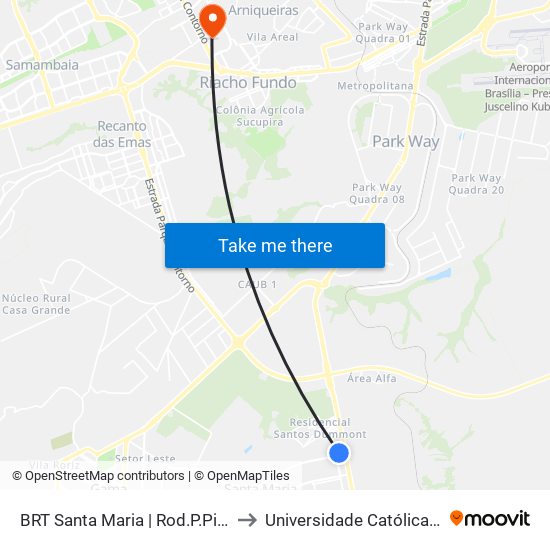 BRT Santa Maria | Rod.P.Piloto / W3 Sul to Universidade Católica De Brasília map