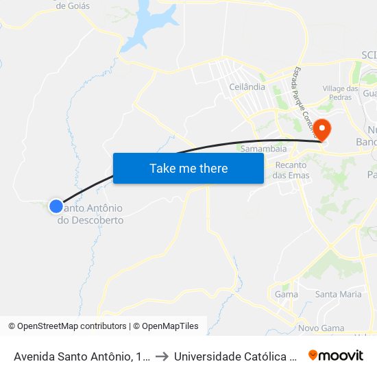 Avenida Santo Antônio, 1939-1993 to Universidade Católica De Brasília map