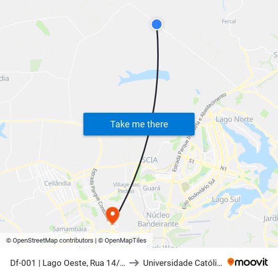 Df-001 | Lago Oeste, Rua 14/13 «Lado Oposto» to Universidade Católica De Brasília map