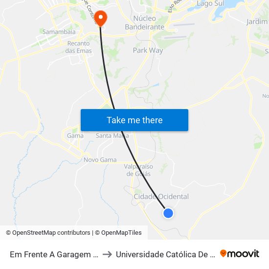 Em Frente A Garagem Da Utb to Universidade Católica De Brasília map