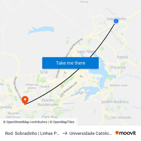 Rod. Sobradinho | Linhas P/ Sobradinho II to Universidade Católica De Brasília map