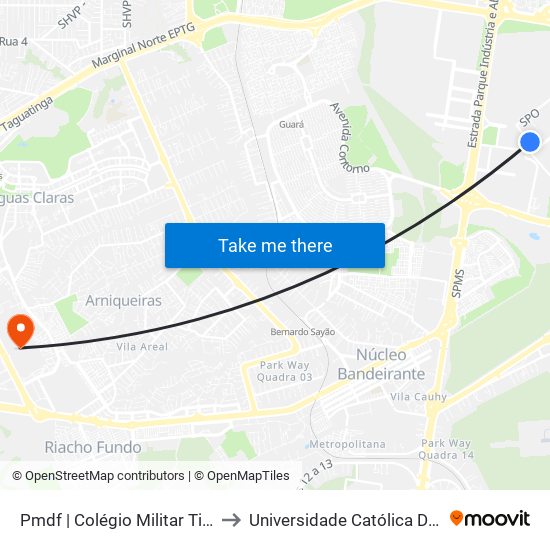 Pmdf | Colégio Militar Tiradentes to Universidade Católica De Brasília map