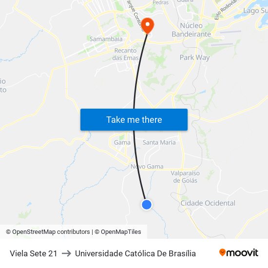 Viela Sete 21 to Universidade Católica De Brasília map