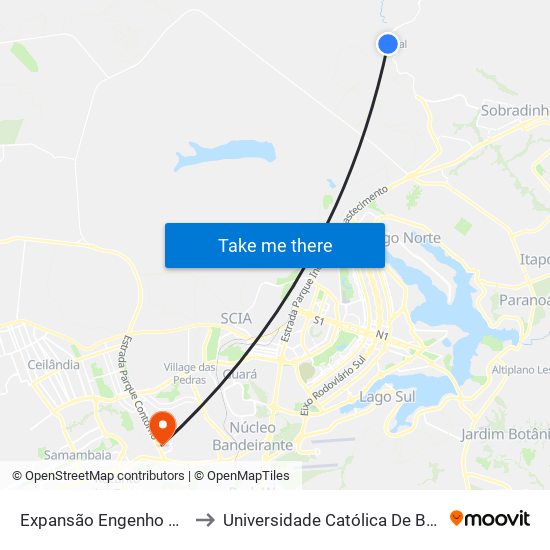 Expansão Engenho Velho to Universidade Católica De Brasília map