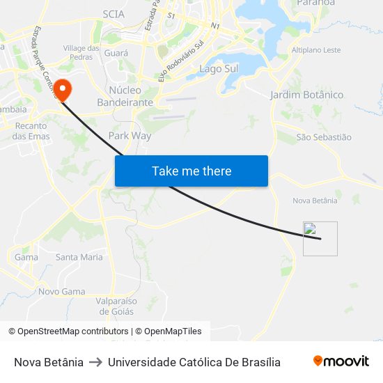 Nova Betânia to Universidade Católica De Brasília map