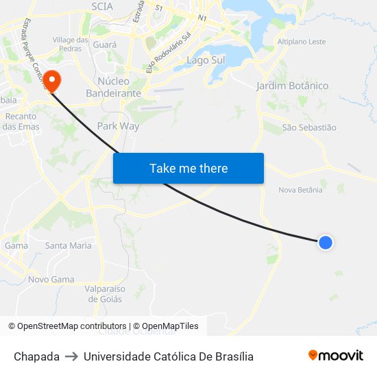 Chapada to Universidade Católica De Brasília map