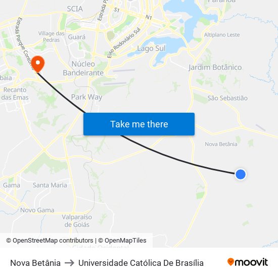 Nova Betânia to Universidade Católica De Brasília map