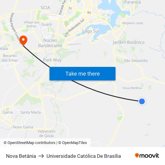 Nova Betânia to Universidade Católica De Brasília map