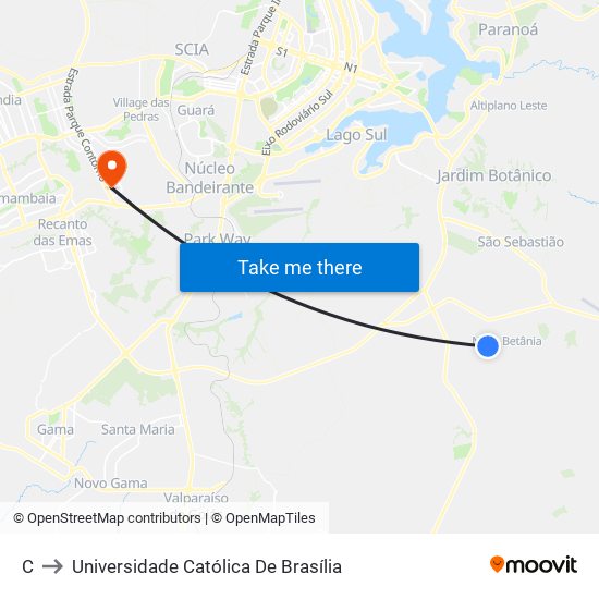 C to Universidade Católica De Brasília map