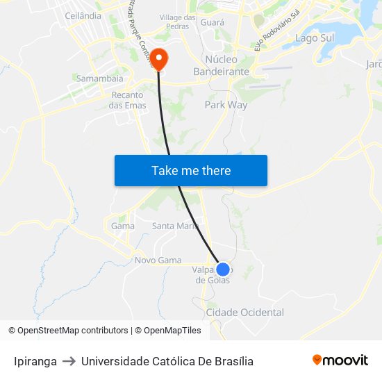 Ipiranga to Universidade Católica De Brasília map