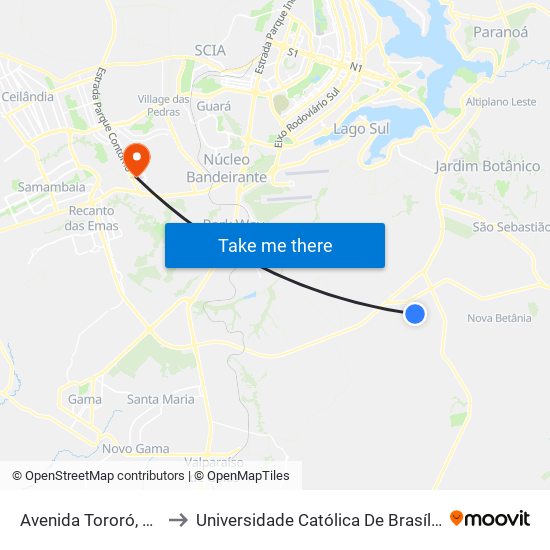 Avenida Tororó, 50 to Universidade Católica De Brasília map