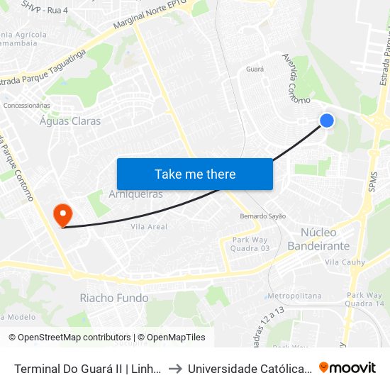 Terminal Do Guará II | Linhas Chegando to Universidade Católica De Brasília map