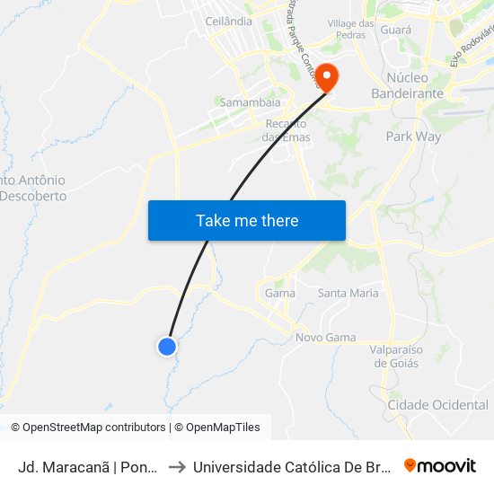 Jd. Maracanã | Ponto 4 to Universidade Católica De Brasília map