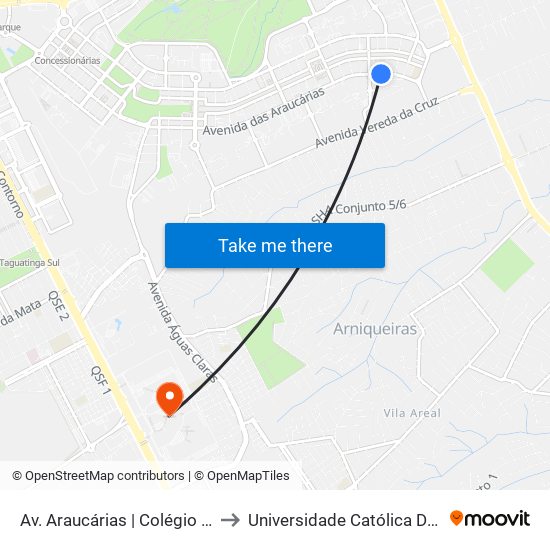 Av. Araucárias | Colégio Biângulo to Universidade Católica De Brasília map