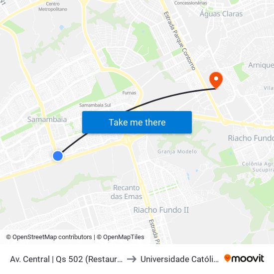 Av. Central | Qs 502 (Restaurante Comunitário) to Universidade Católica De Brasília map