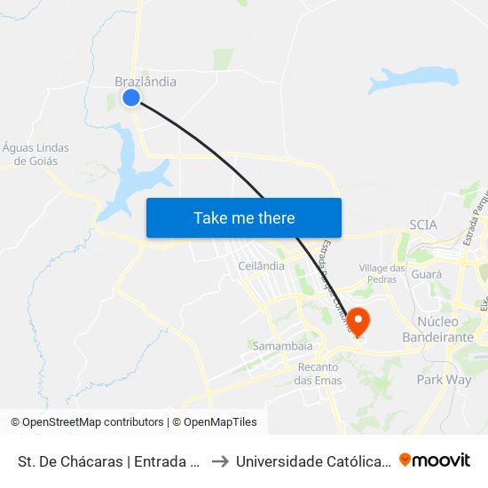 St. De Chácaras | Entrada De Brazlândia to Universidade Católica De Brasília map