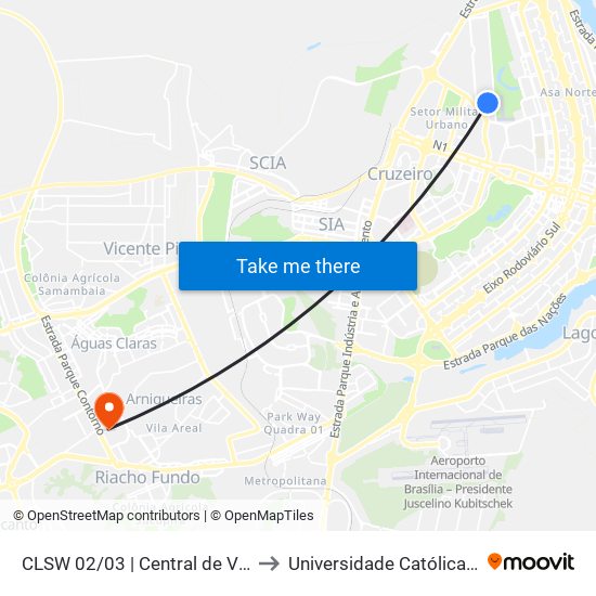 CLSW 02/03 | Central de Vendas Brasal to Universidade Católica De Brasília map