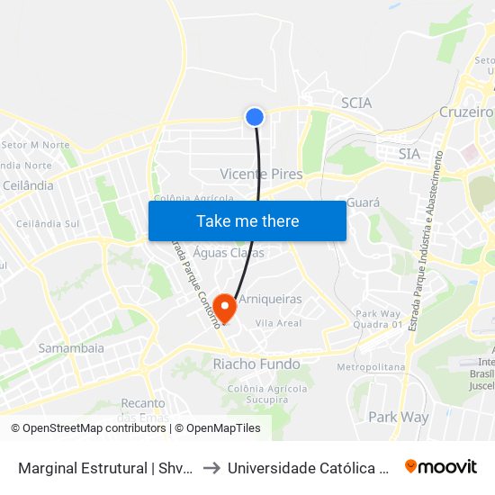 Marginal Estrutural | Shvp, Rua 10a to Universidade Católica De Brasília map