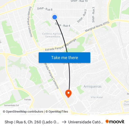 Shvp | Rua 6, Ch. 260 (Lado Oposto - Colégio Liceu) to Universidade Católica De Brasília map