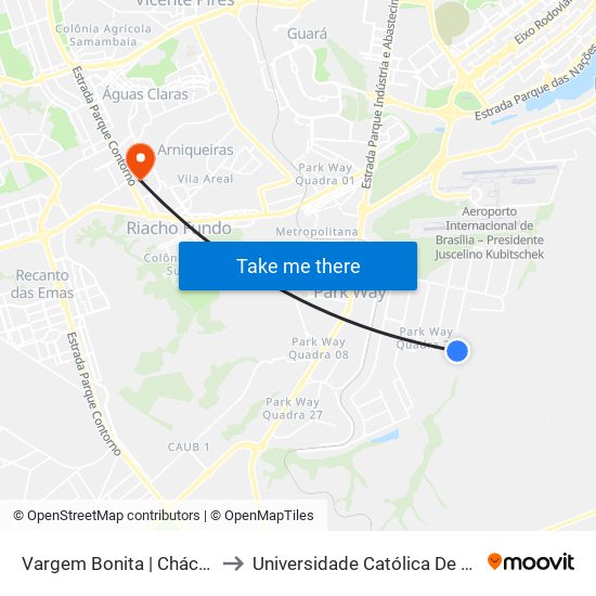 Vargem Bonita | Chácara 37 to Universidade Católica De Brasília map