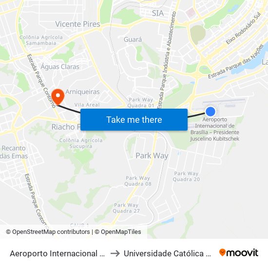 Aeroporto Internacional de Brasília to Universidade Católica De Brasília map