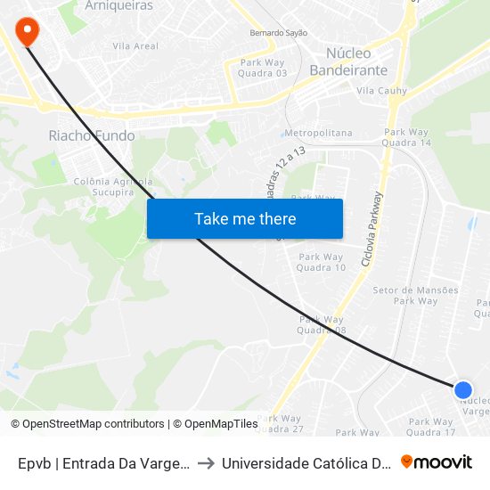 Epvb | Entrada Da Vargem Bonita to Universidade Católica De Brasília map