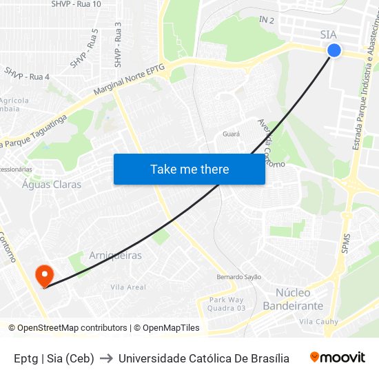 Eptg | Sia (Ceb) to Universidade Católica De Brasília map