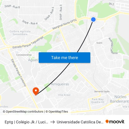 Eptg | Colégio Jk / Lucio Costa to Universidade Católica De Brasília map