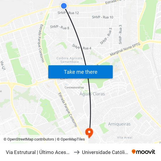 Via Estrutural | Último Acesso À Vicente Pires to Universidade Católica De Brasília map