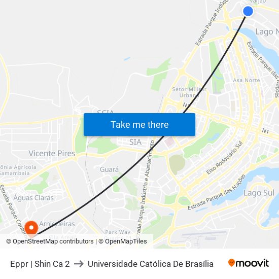 Eppr | Shin Ca 2 to Universidade Católica De Brasília map