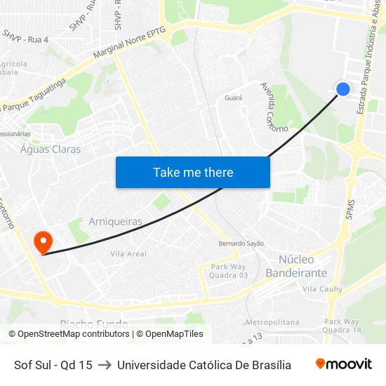 Sof Sul - Qd 15 to Universidade Católica De Brasília map