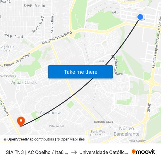 Sia Trecho 3 - Ac Coelho/Itaú to Universidade Católica De Brasília map