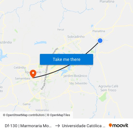 Df-130 | Marmoraria Montes Claros to Universidade Católica De Brasília map