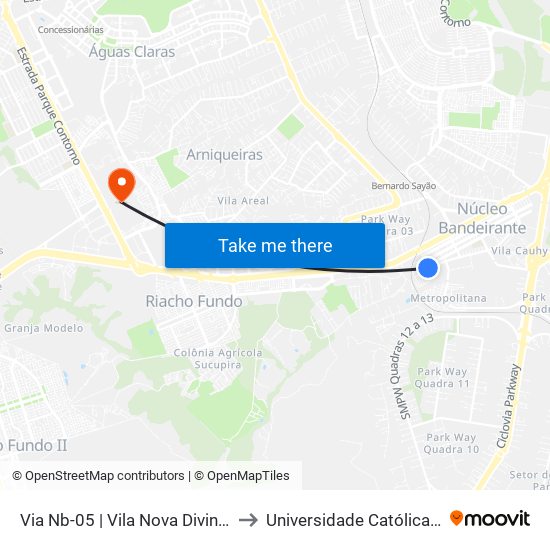 Via Nb-05 | Vila Nova Divinéia «Oposto» to Universidade Católica De Brasília map